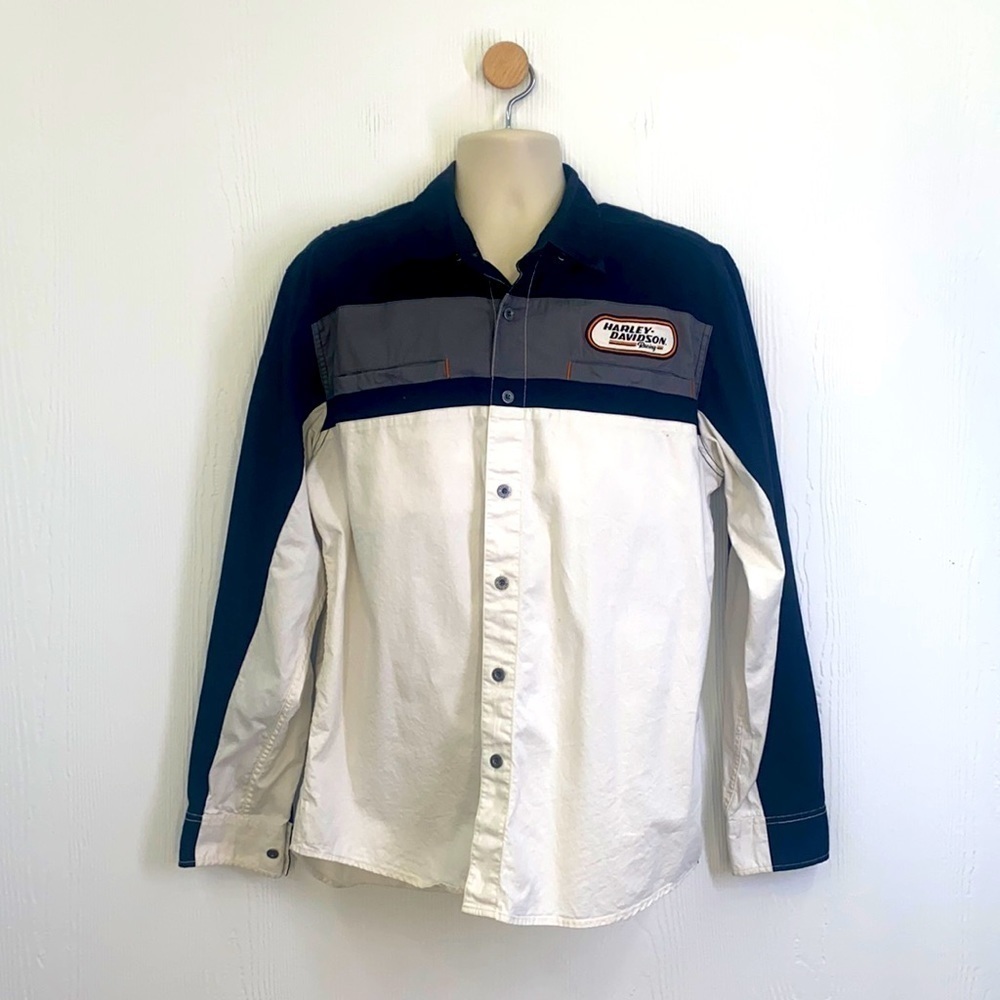 Harley Davidson -Vintage Color-block Style HD Racing Long Sleeve Button Up Large